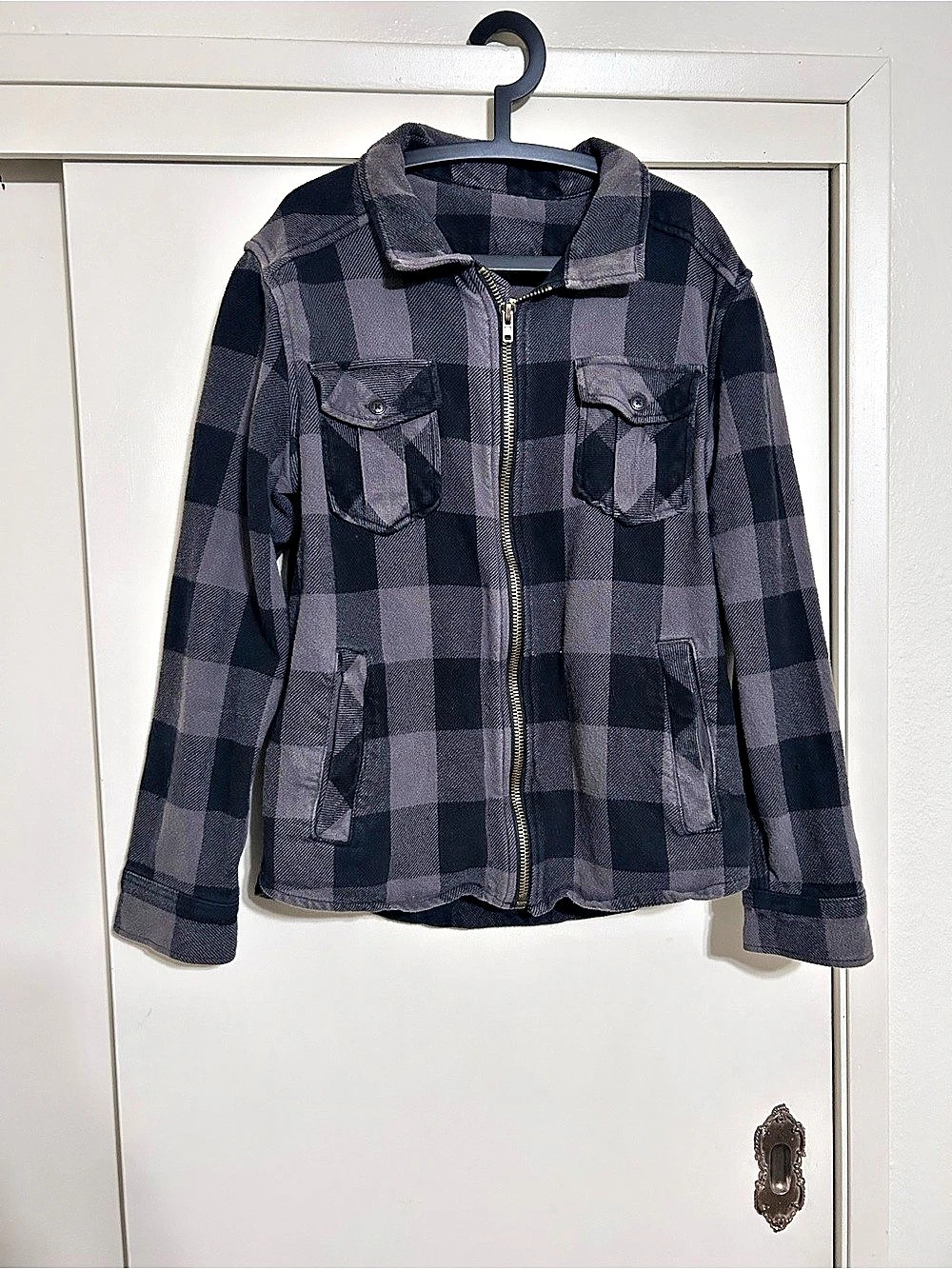 Arizona Jeans Plaid Shirt Jacket in Black & Gray XL Like New
